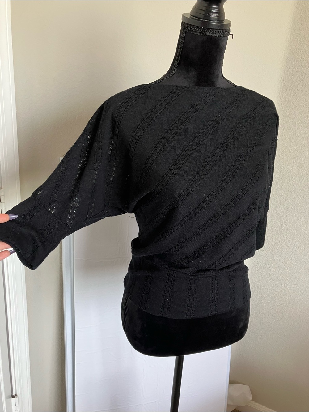 Black Lightweight Batwing Knit Top